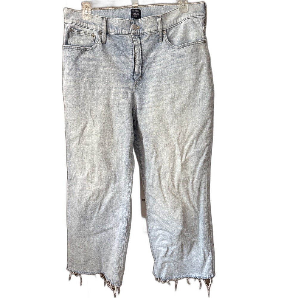 J CREW Wide Leg Crop Jeans Women's Sz 34 (XL) Spring Storm Wash Blue Light Wash